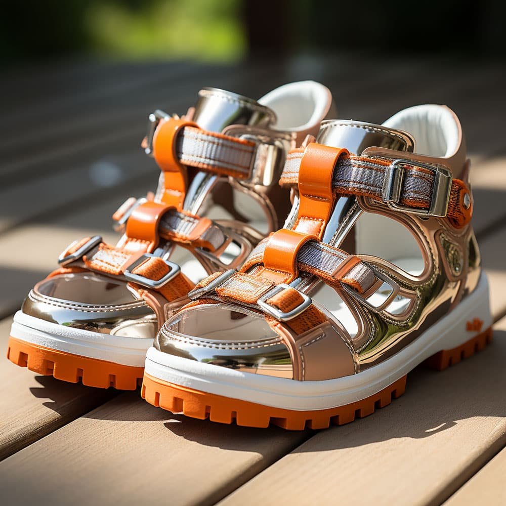 kids sandals with components such as straps and buckle